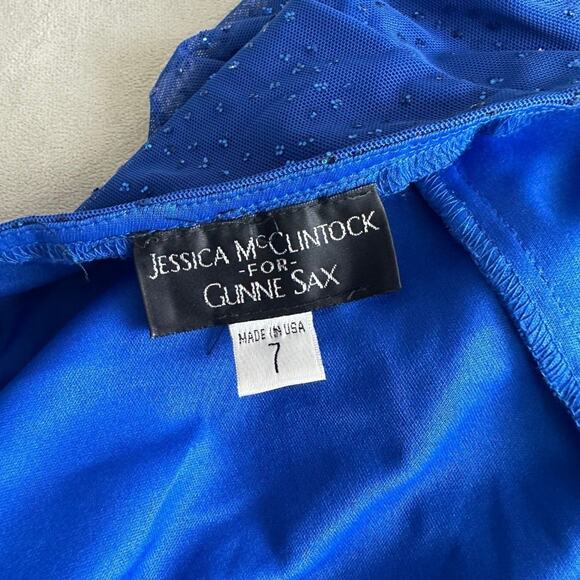 Y2K JESSICA McCLINTOCK Gunne Sax Maxi one shoulder blue ruffle front dress Small - Picture 5 of 7